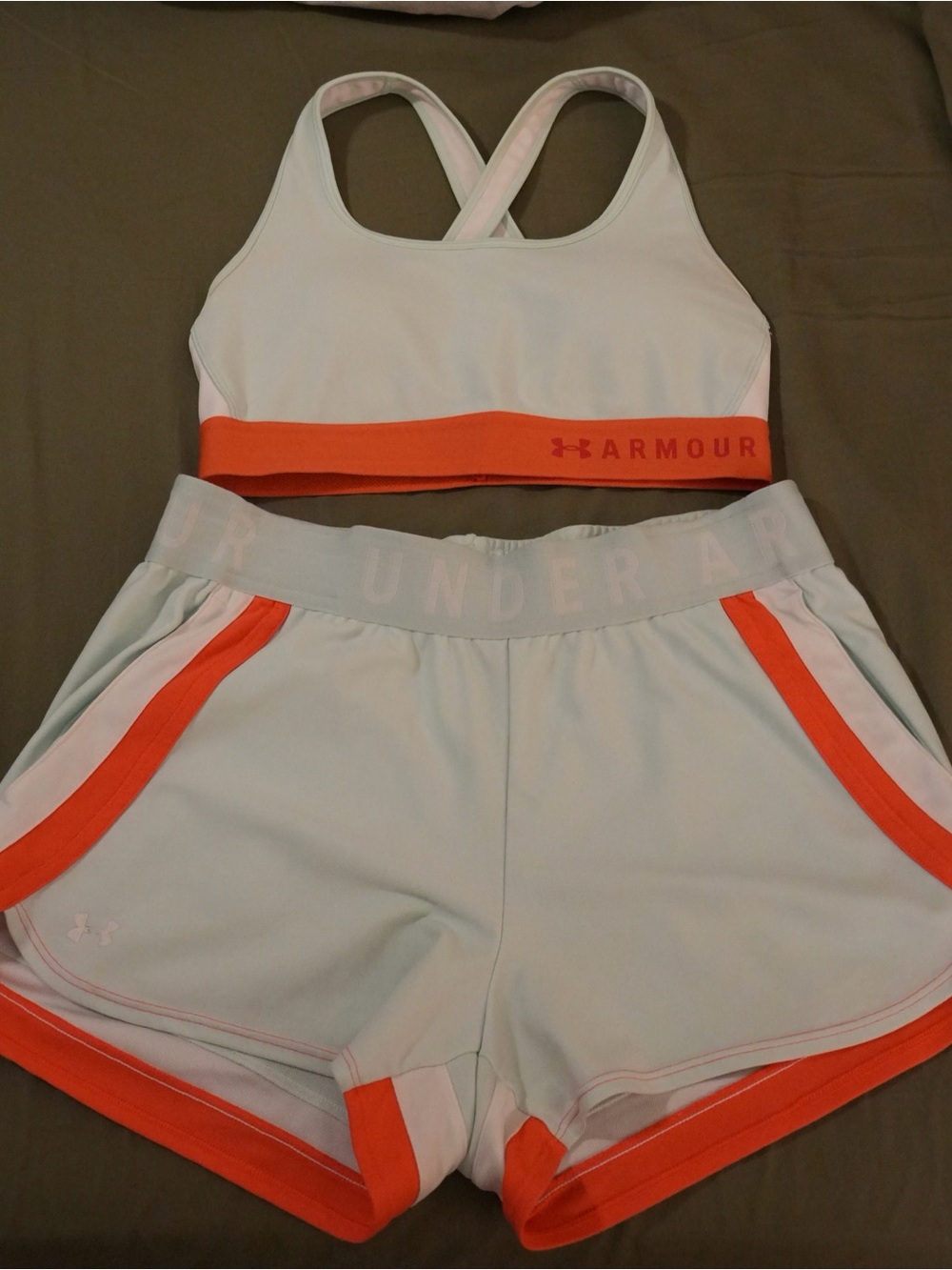 Under Armour Women's Mint Athletic Shorts with Orange Trim